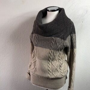 BCBG MAXAZRIA Vintage Wool Chunky Fisherman Cable Knit Cowl Neck Sweater M